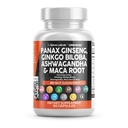 Clean Nutraceuticals Panax Ginseng Ginkgo Biloba Ashwagandha Maca Root - Focus Supliment pastile pentru femei și bărbați cu extract de pin Bark, usturoi, și Saw Palmetto - 60 Caps