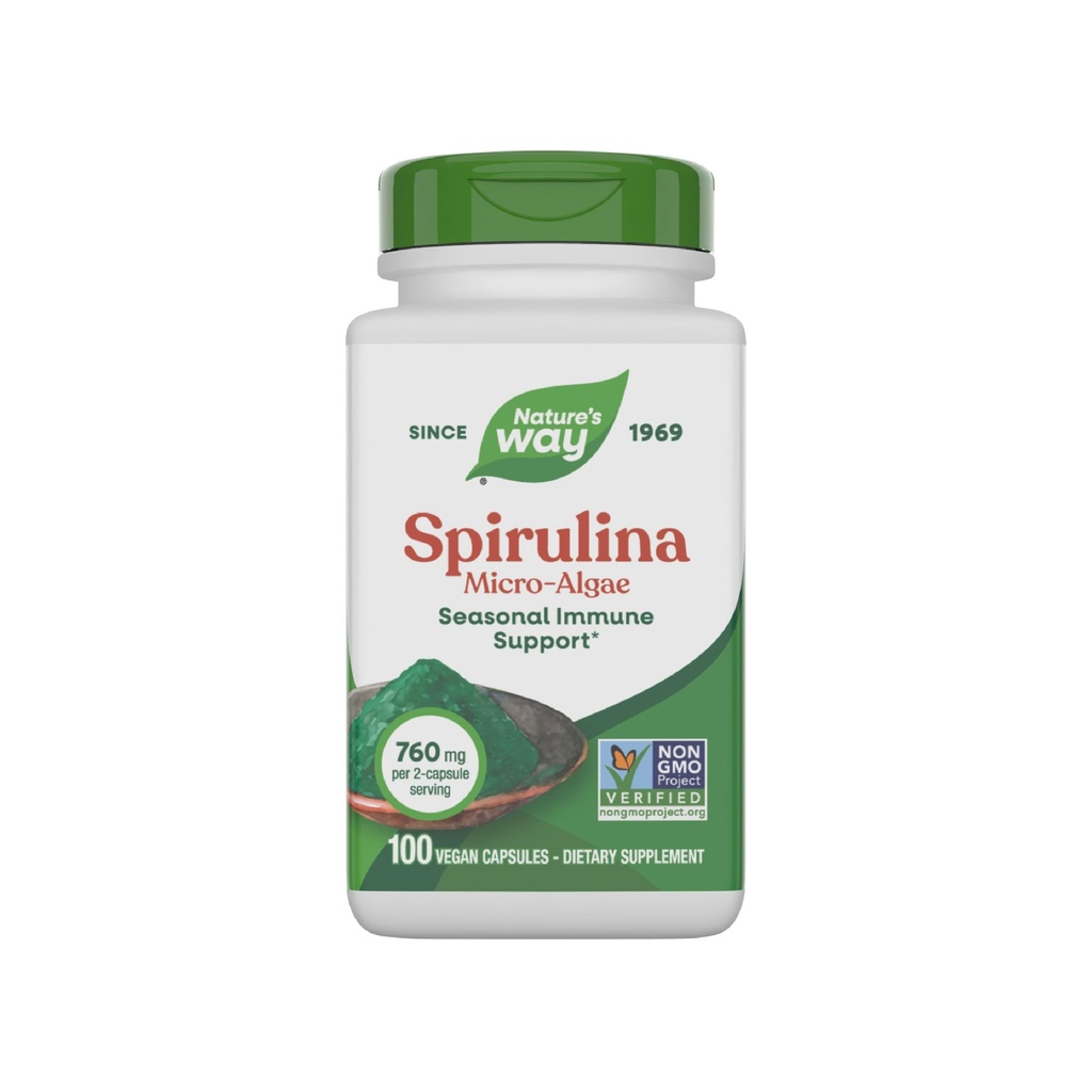 Natura's Way Spirulina Micro-Algae, Sezonier Immune Support*, Source of Vitamin A (Beta Caroten), 760 mg per Serving, 100 Vegan Capsules (Packaging May Vary)