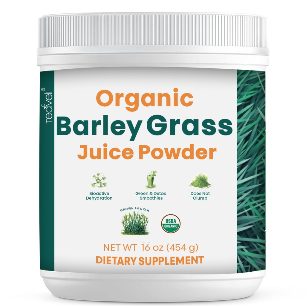 Teaveli Organic Barley Grass Juice Powder - crescut și recoltat în solul fertil Utah - 16 Ounces (454 Grams)