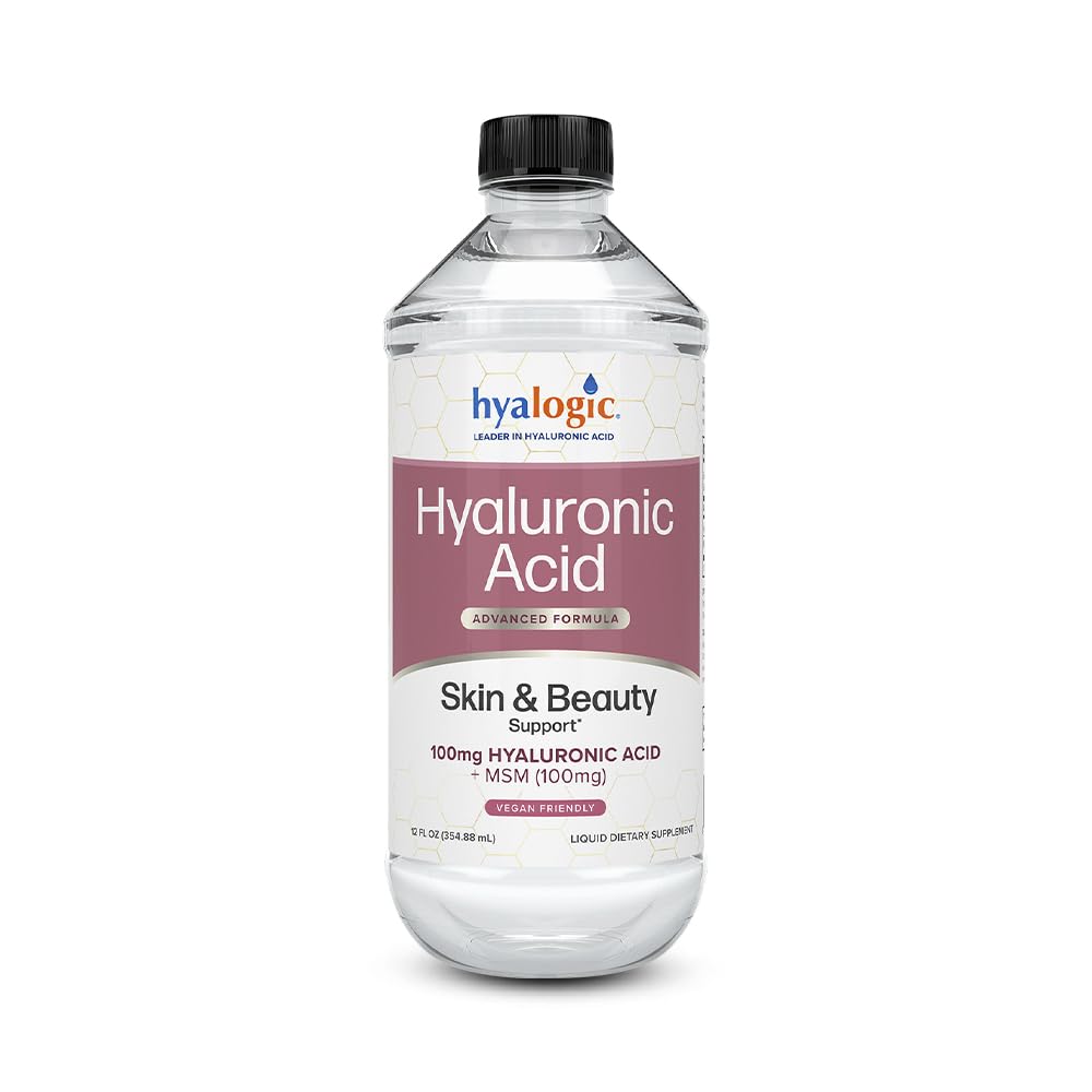 Suplimentul lichid hialuronic hialuronic - Suport cutanat ingerabil cu 100mg HA și 100mg MSM - Hidratare naturală pentru față, ochi și buze - Formula greutate moleculară mare - 12 oz