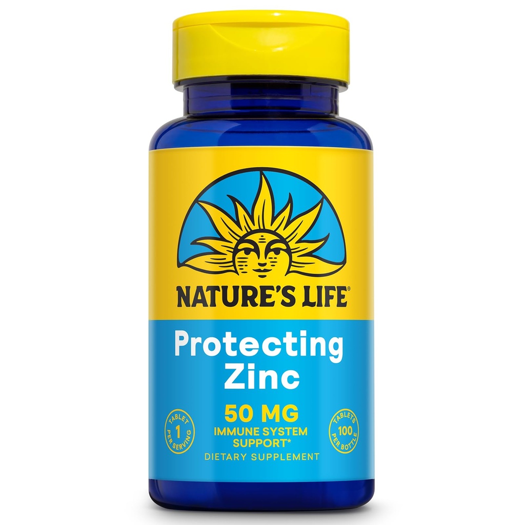 Natura'S LIFE Protejând Zinc 50mg cu 2,5mg cupru - supliment de zinc Chelated pentru suport imunitar, sanatate osoasa, functie musculara si suport de sanatate cardiaca, 60-Day Garantie, 100 Serviri, 100 comprimate