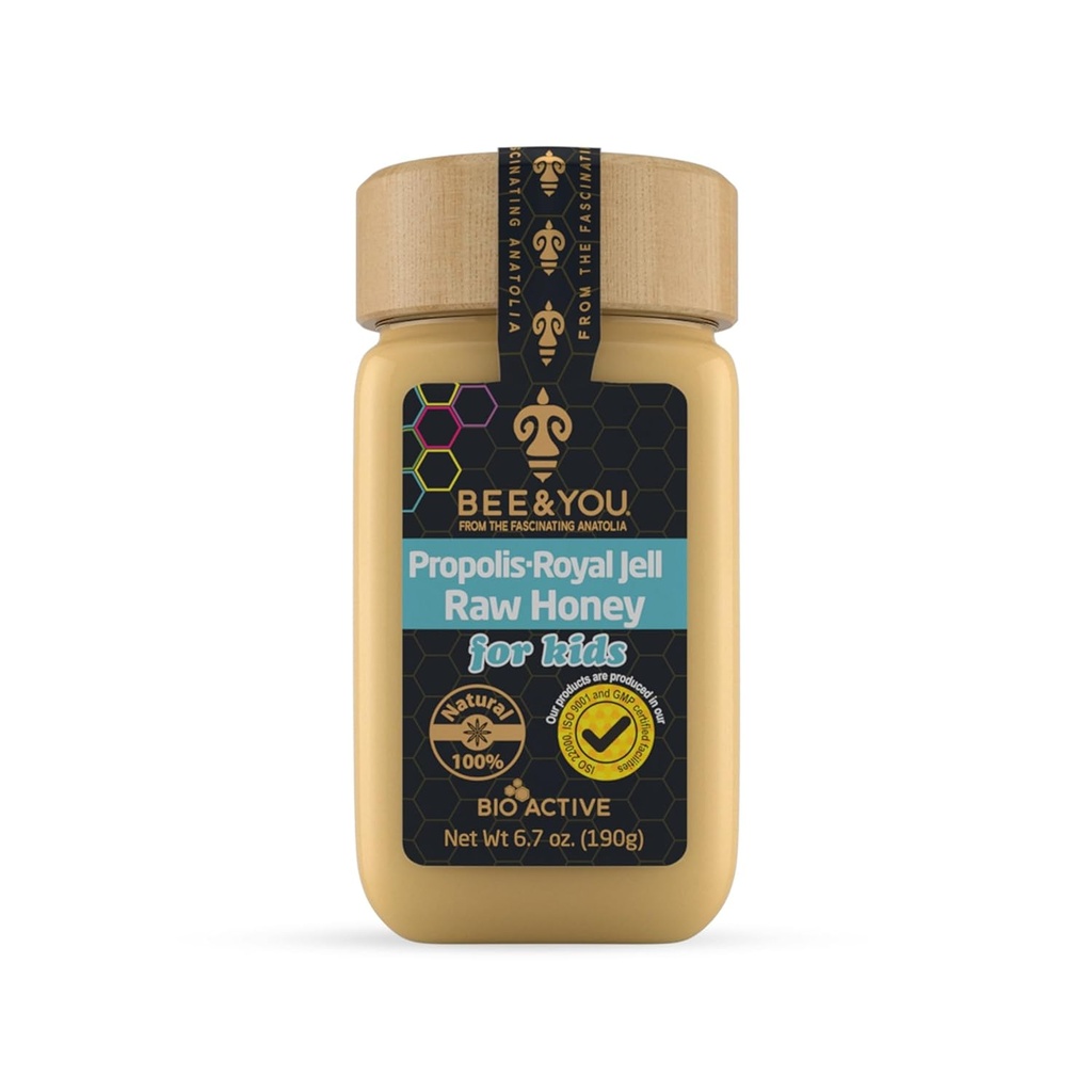 Albină și tu Royal Jelly miere crudă pentru copii, Extract de Propolis, 100% Superfood natural, Ultra Pure, Immune Supplement, Antioxidanți, Keto, Paleo, Gluten-Free, 6,7 oz