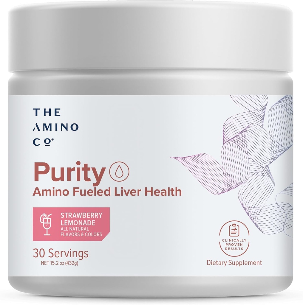Amino CO. Puritate - Supliment de sprijin pentru ficat cu aminoacizi esențiali pentru detoxifiere hepatică Cleanse - Boost Sănătatea ficatului pentru suport optim pentru ficat- căpșuni Limonadă, 30 Serviri