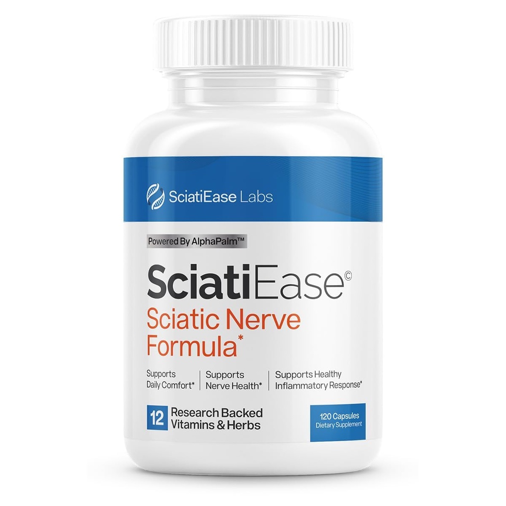 SciatiEase Sciatic Nervie Supliment de sprijin pentru sănătate - Nervi Formula de suport cu AlphaPalm, Pea, Vitamina B Complex, Alpha Acid lipoic 300mg - 120 capsule