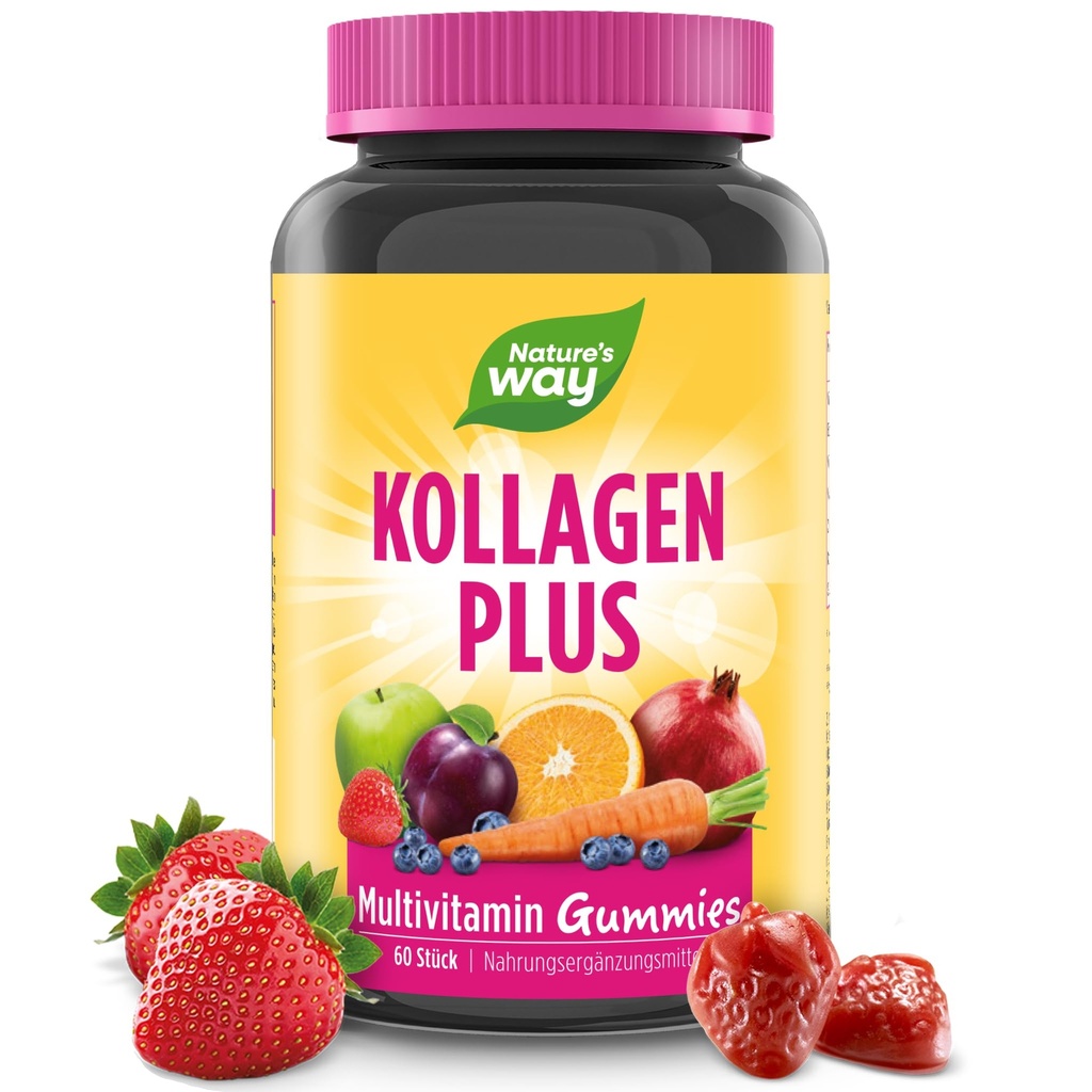Calea naturii în viaţă! Păr, piele și unghii Gume premium, Formula de frumusete*, cu colagen, Biotina, vitamine C & E, aromă de căpșuni, 60 gume