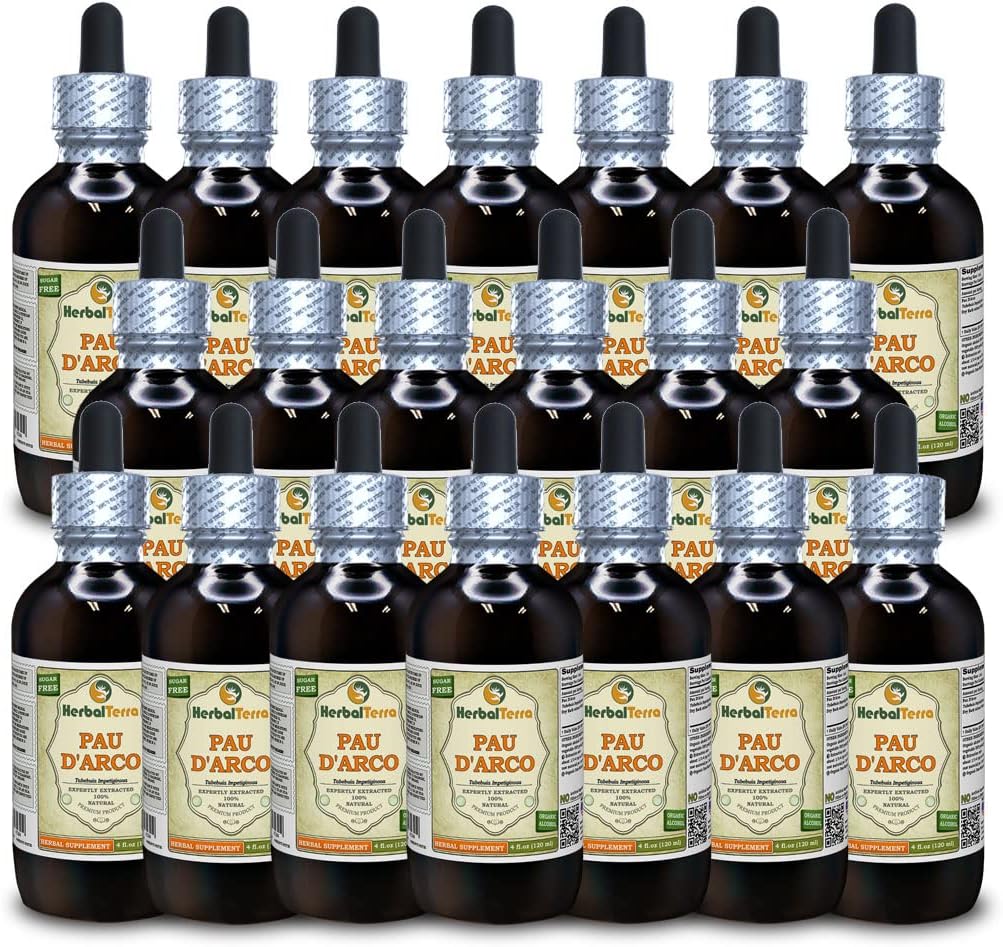 PAU d'arco (Tabebuia Impetiginosa) Tincture, Extract lichid de bark uscat (Brand Name: HerbalTerra, Proudly Made in USA) 20x4 fl.oz (20x120 ml)