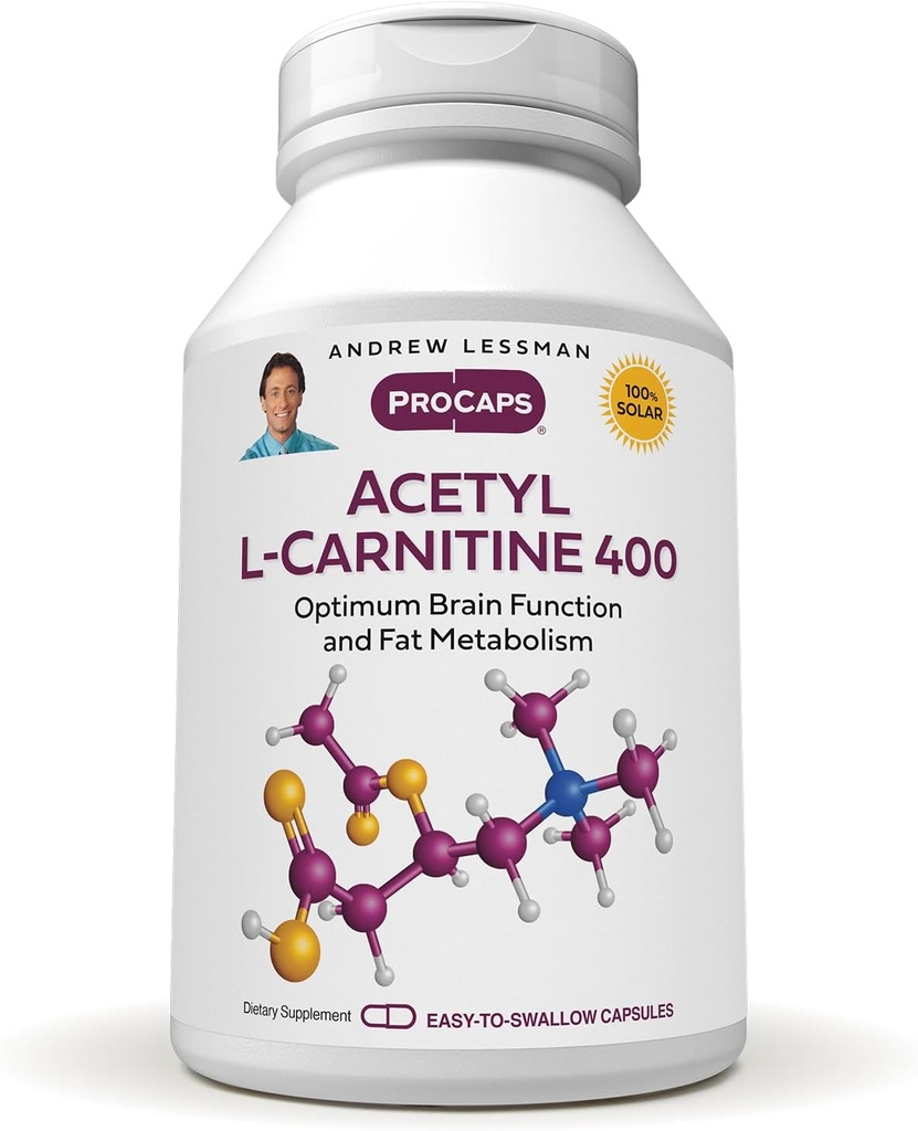 ANDREW LESSMAN Acetil L-Carnitina 400 mg - 360 capsule - Suport pentru sistemul nervos, grăsime și energie metabolice, funcția creierului sănătos, fluxul sanguin sănătos la creier. Capsule uşor de înghiţit.