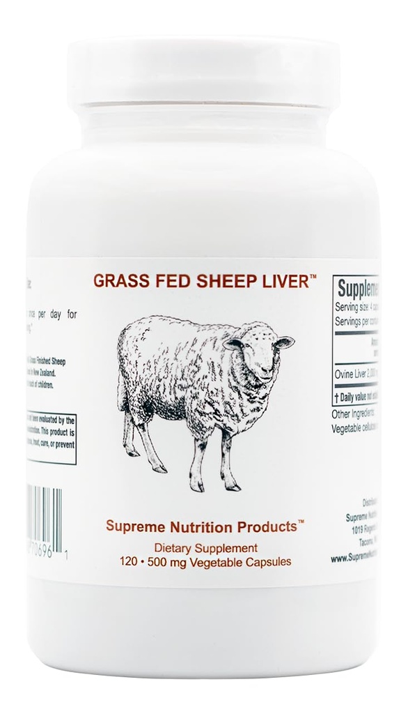 Nutriție supremă Iarbă Fed Ovine Ficat, 120 capsule pure de ficat Ovine