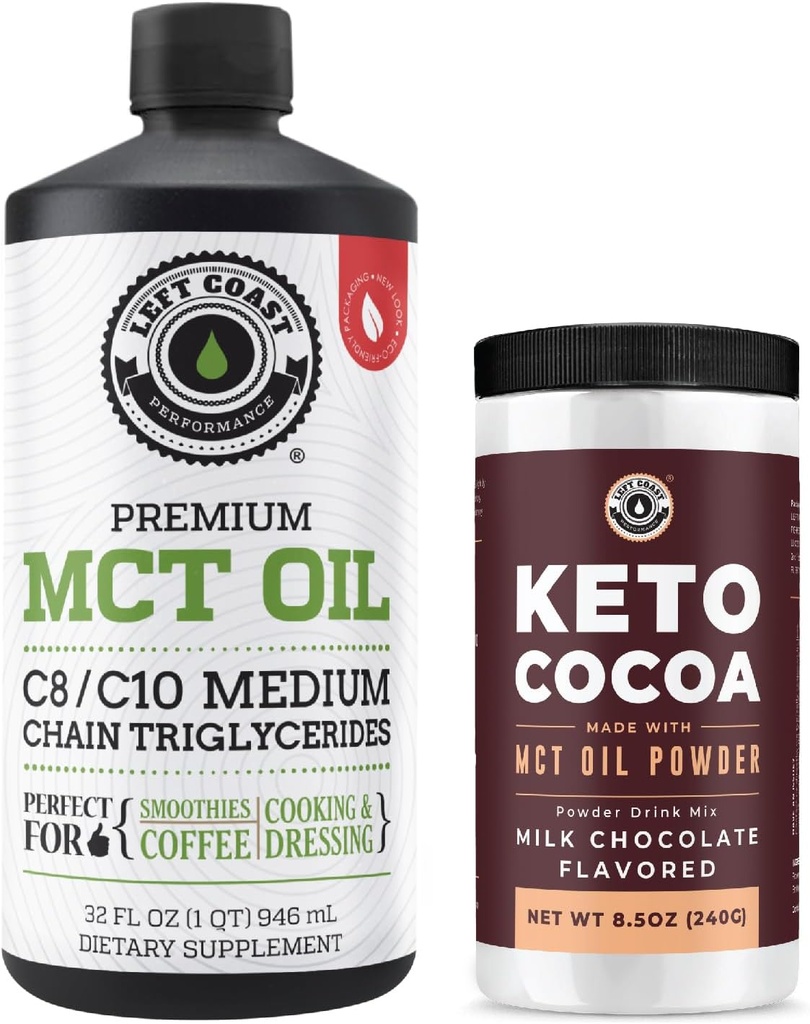 Performanță pe coasta stângă 100% MCT ulei de cocos lichid, 32oz + Keto Coco Drink Mix, 8,5oz