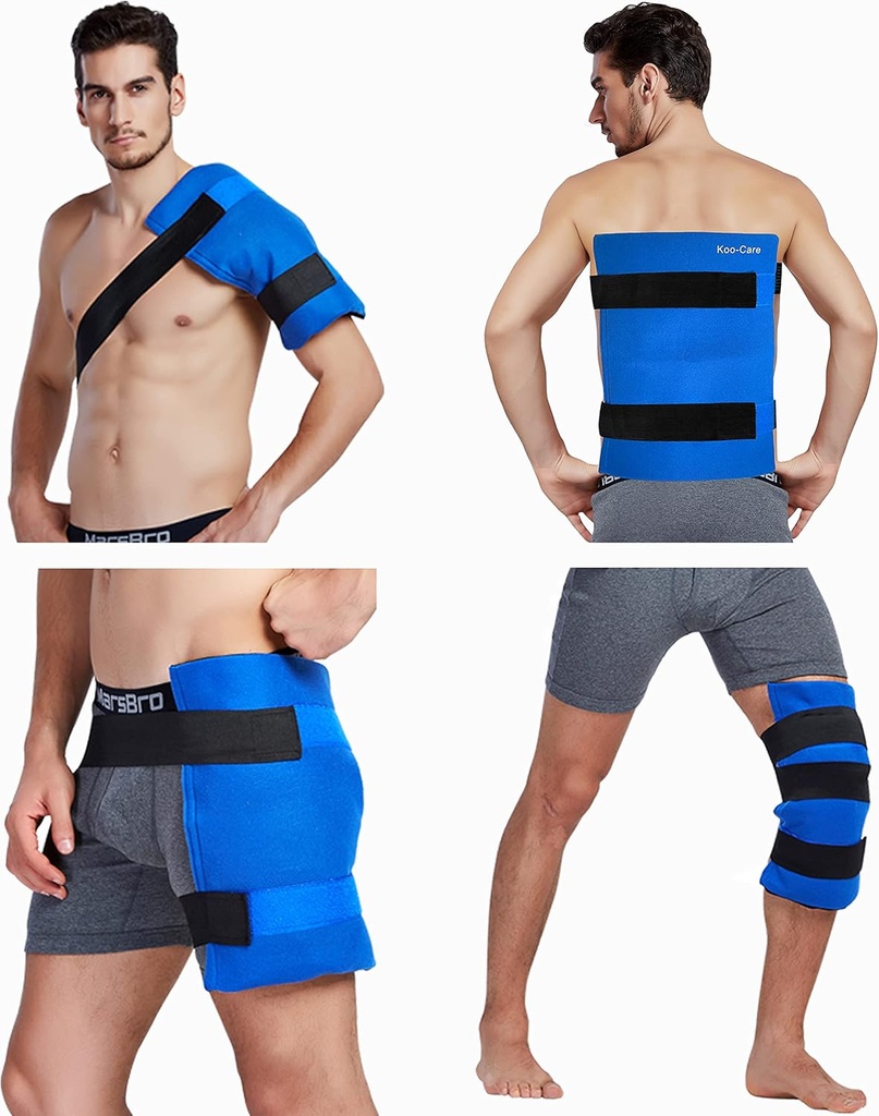Koo-Care Large Flexible Gel Pack Ice & Wrap with Straps for Hot Rece Terapia - Durere Relief pentru Rotator Coff, Back, Hip, Knee Chirurgie de înlocuire, Shin Aspersoare leziuni reutilizabile - 11" x 14"