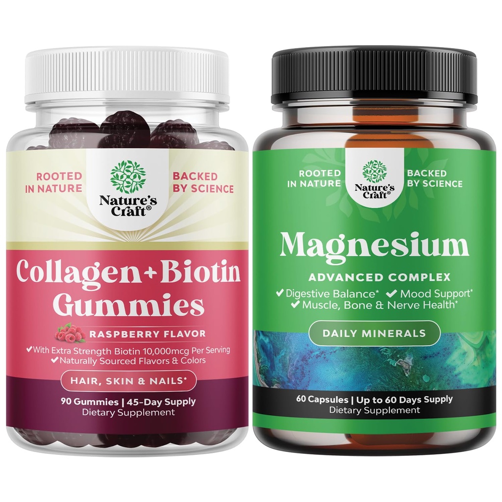 Bunda de piele de par si unghii Gume pentru femei - Extra Putere Biotina si gume Colagen pentru femei unghii par de sprijin si mare absorbtie Complex de magneziu Supliment pentru stomac si digestia