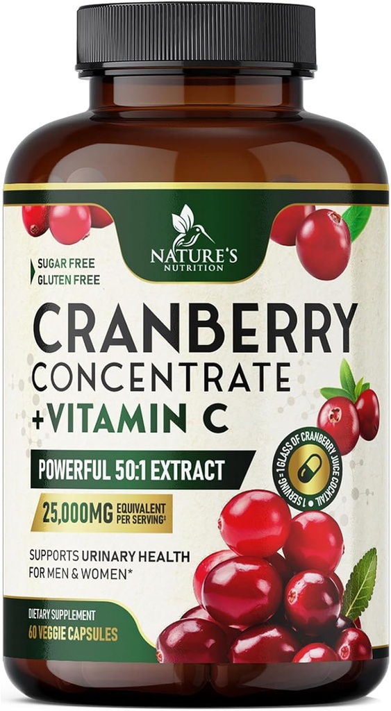 Cranberry Supliment Pastile 25,000 mg - mare potenta Vitamina C Afine pentru femei si barbati, tract urinar de sănătate de sprijin, Zahăr gratuit, Gluten gratuit, non-GMO, Cranberry concentrat extract - 60 capsule