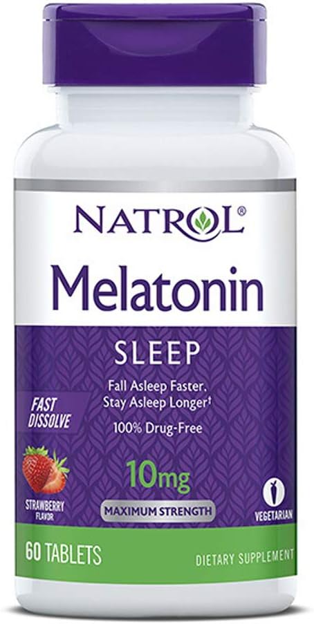 Natrol Melatonina somn Concentraţie maximă rapid dizolva aromă de căpşuni 10 mg 60 comprimate (Pachet de 2)