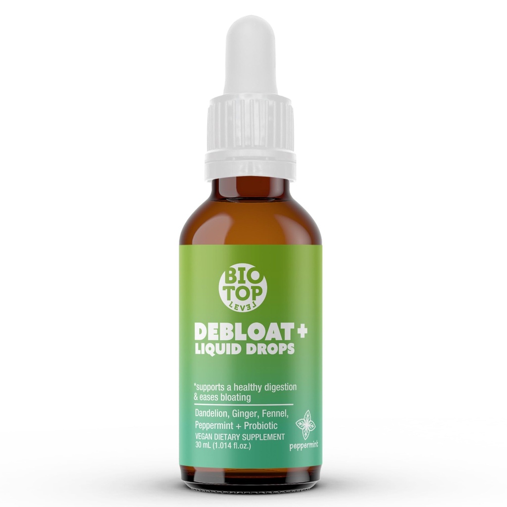 Debloat Picături lichide organice pentru gaz natural și ajutor de balonare, susține Digestive & Gut Health cu Dandelion, Ginger, Fennel, Peppermint, Sugar-Free 1.0 Fl Oz.