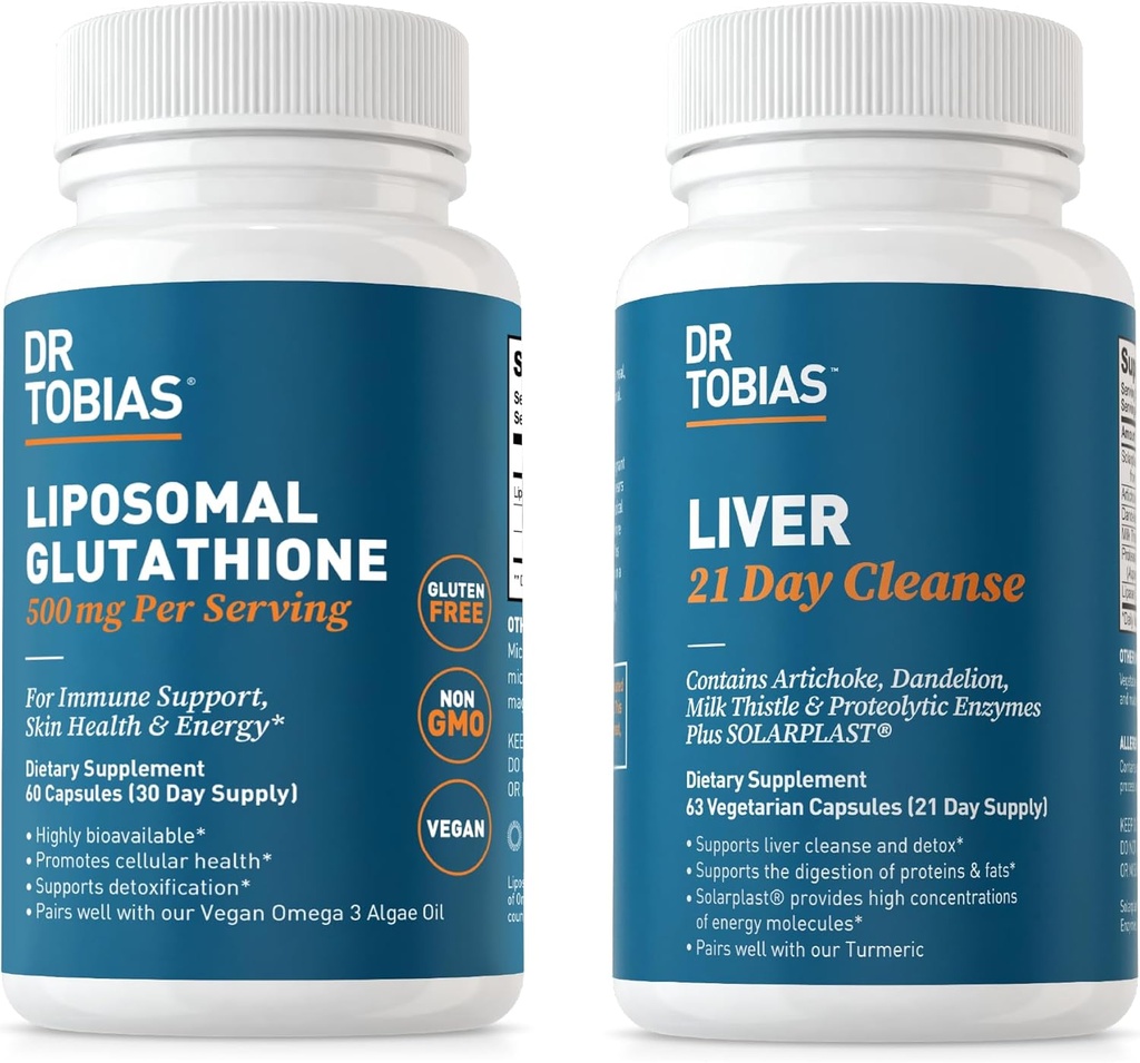Dr. Tobias Ficat 21 Day Cleanse și Liposomal Glutatione - Suportă Detoxifiere Ficat, Funcție Imună și Niveluri de Energie - Vegan, Non-GMO