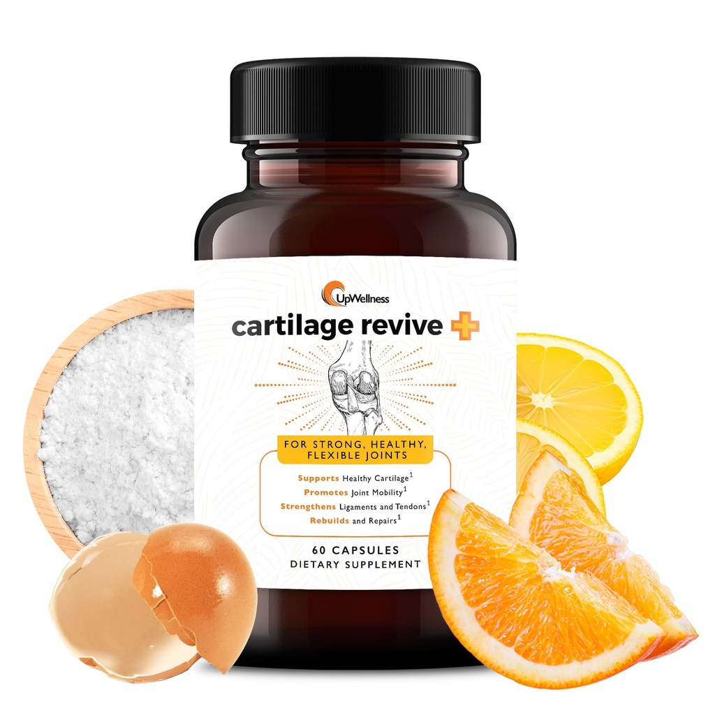 UpWellness Cartilage Revive + Supliment comun de suport pentru bărbați și femei cu colagen tip II pentru articulații - D-glucosamină sulfat, MSM, vitamina D3, vitamina C și mai - 60 capsule
