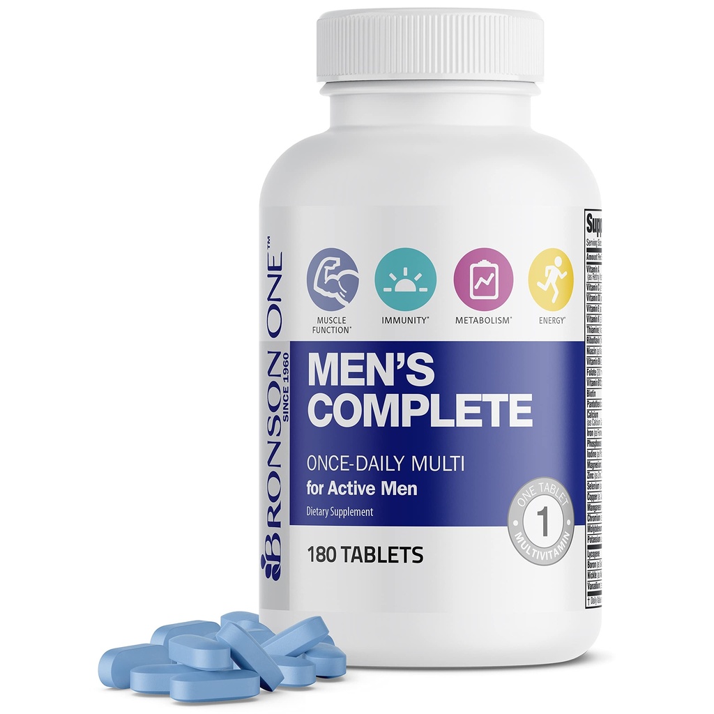 Bronson One Daily Mens Complete Multivitamine Multimineral Once-Daily Multi pentru Bărbaţi Activi, 180 comprimate