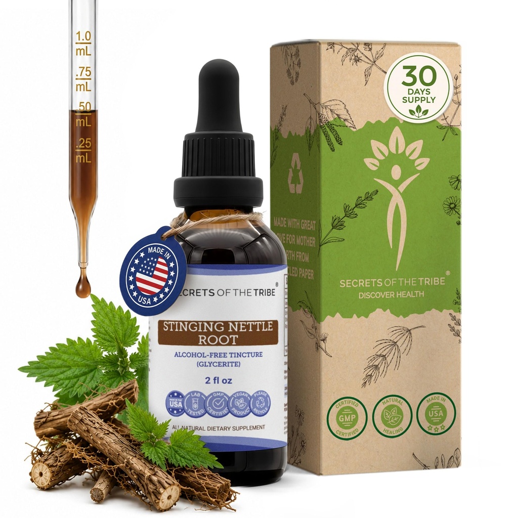 Secrete ale Extractului lichid fără alcool din Tribe Stinging Nettle, Stinging Nettle (Urtica Dioica) Rădăcină uscată (2 FL OZ)