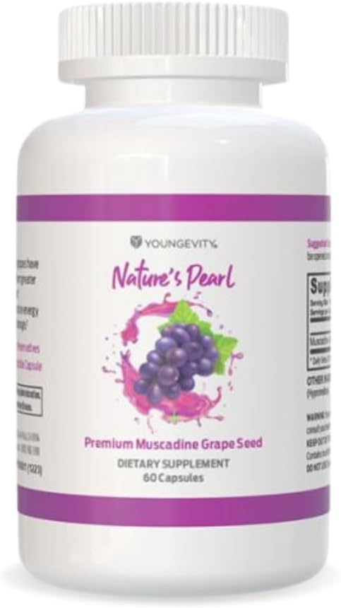 Youngevity Premium Muscadine Grape Seed - 650 mg - Perla Superfood Antioxidant al Naturii - Bogat în Resveratrol, Ellagic-Acid, Querbetin, Anthcianins și More - 60 Servings