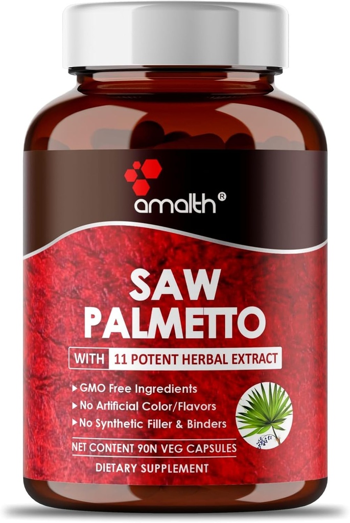 AMALTH Premium Saw Palmetto Capsule- Extra Strength Formulated with Ashwagandha, Tribulus, Ginger, Maca, Holy Basil and More Natural Prostate Support, 90 Capsule