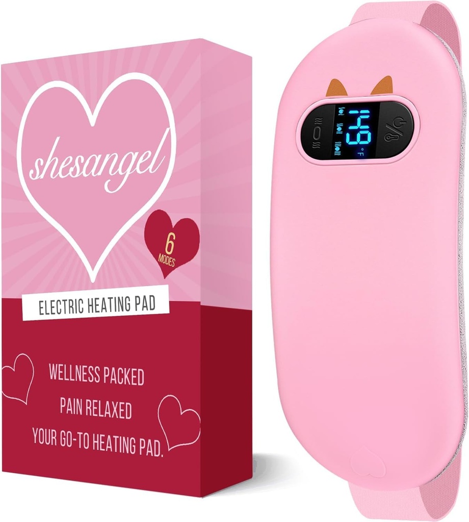 Pad portabil de încălzire pentru crampe de perioadă: Pad de încălzire menstruală fără fir cu 6 nivele de căldură și 6 Moduri de masaj, 3s cadou de încălzire rapidă pentru femei și fată (Pink)