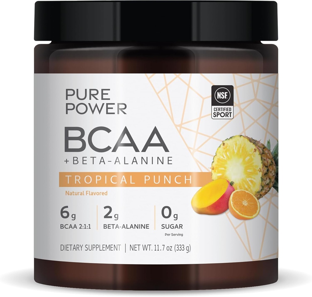 Pure Power BCAA + Beta-Alanină, Tropical Punch Flavor, 11,7 oz (333 g), 30 Servings, 6g BCAA, 2g Beta-Alanină, 0g Zahăr, Non-GMO, Dr. Mercola