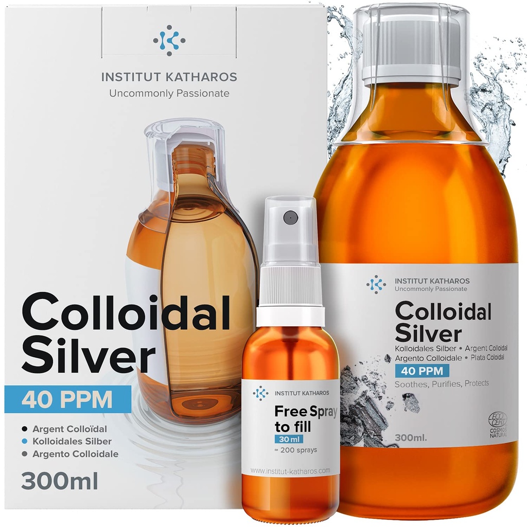 Argint coloidal lichid 10 fl oz & Spray pentru a umple ● Bioactive Hidrosol apă de argint ● Suport imunitar natural Nano Sol soluție suplimentară ● Minerale ionice 40 PPM ● Plată organică structurată Coloidal