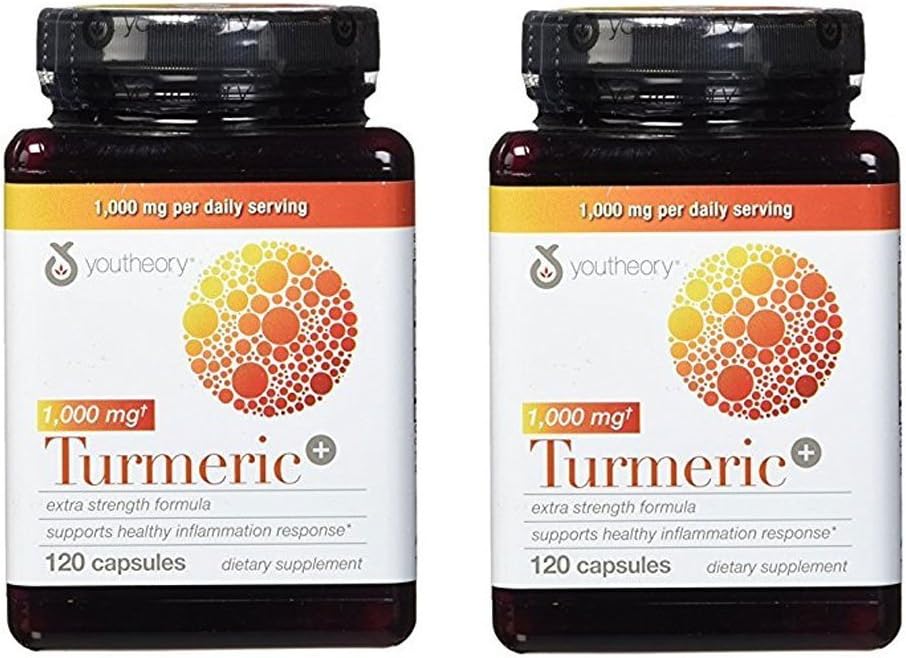 Youtheory Turmeric Extra Formulă Capsule 1000 mg pe zi, 120 Count (Pachet de 2)