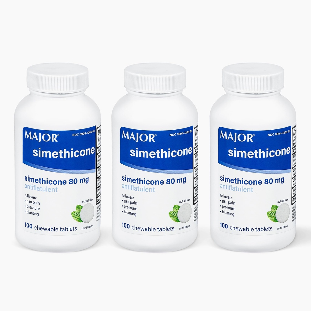 Relief de gaze cu Simethicone 80 mg - Anti Flatulenţă, Blooting şi gaz - 100 comprimate masticabile (3 ambalaje)