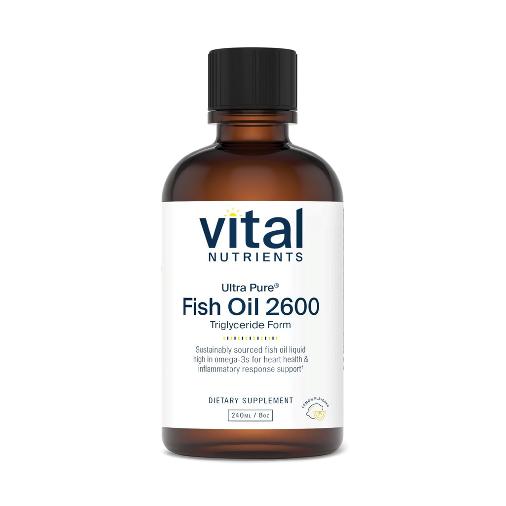 Nutrienti vitali - Ultra ulei de pește pur 2600 (grad Farmaceutic) - Hi-Potență ulei de pește lichid de mare adâncime, suport cardiovascular, aroma de lamaie naturale - 8 Fl Oz pe sticla