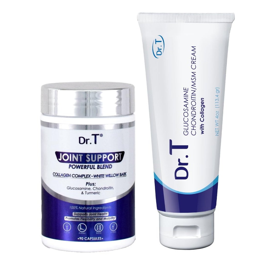Dr. T Joint Health Bundle: Glucosamină/Chondroitin MSM Cream with Colagen + Joint Supplement 