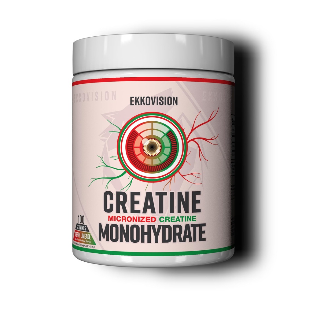 Ekkovision Creatin Monohidrat pulbere, Micronited, Cherry Limeade, Pre Workout & Post Supliment de antrenament pentru bărbați și femei, Suport energetic, Ușor de amestecat în Shake-uri, Smoothies & Beverages, 100 Serviri