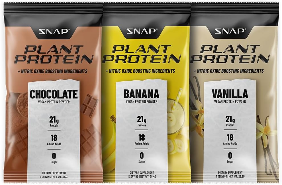 Snap Suplimente 100% Pachete cu pulbere de proteine pe bază de plante cu rapel de oxid de azot (10 ambalaj, pachet de varietate)