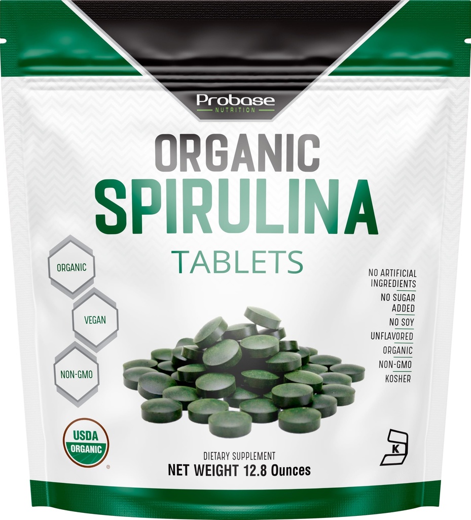 Proba de nutriție Spirulina organică Supliment, 3000MG Per Serving, 720 comprimate (4 lună de aprovizionare), Nu Filler & non-GMO, bogat în proteine Vegane, vitamine și prebiotice, Spirulina pastile premium