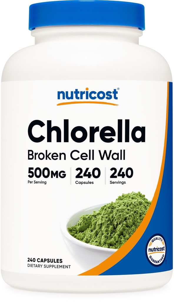 Nutricost Chlorella capsule 500mg, 240 capsule vegetariene - fără GMO şi gluten