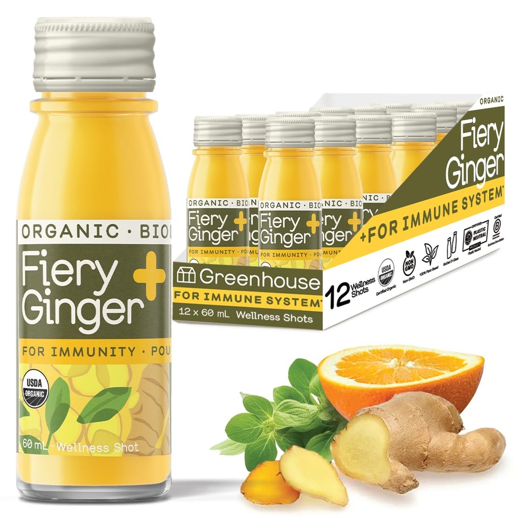 Sera suc organic foc wellness ghimbir 12-Numar 60ml sticle de sticlă, Vegan & Gluten-Free