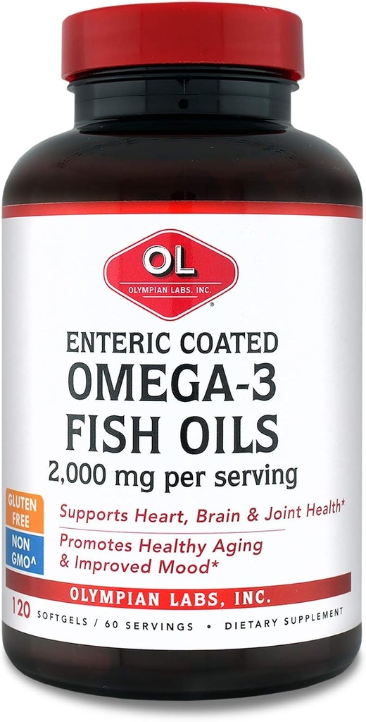 Olympian Labs Enteric Coated Omega 3 Ulei de pește, 2000 mg per portie/ 60 portii, 120 Softgels