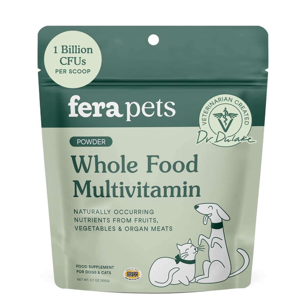 Fera Animale de companie Întreaga alimente Multivitamine Cat & Dog Alimente Topper cu Probiotice, Antioxidanți, Vitamine & Essential Dog & Minerale - Nutrienți din fructe, legume, carne de organe - 3.7 oz