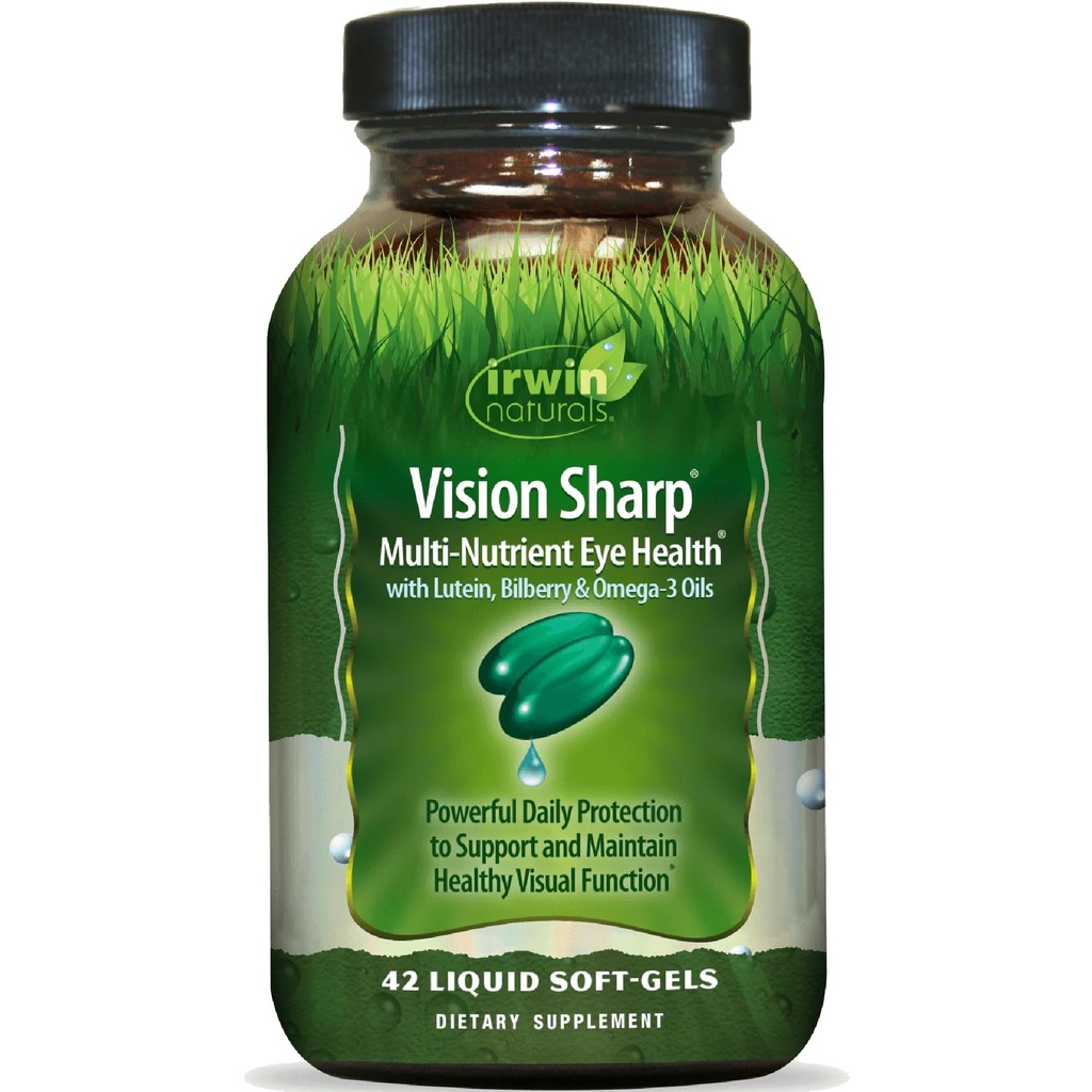 Irwin Naturals Vision Sharp Multi-Nutrient Eye Health with Lutein, Bilberry & Omega-3s - 42 lichid Softgels