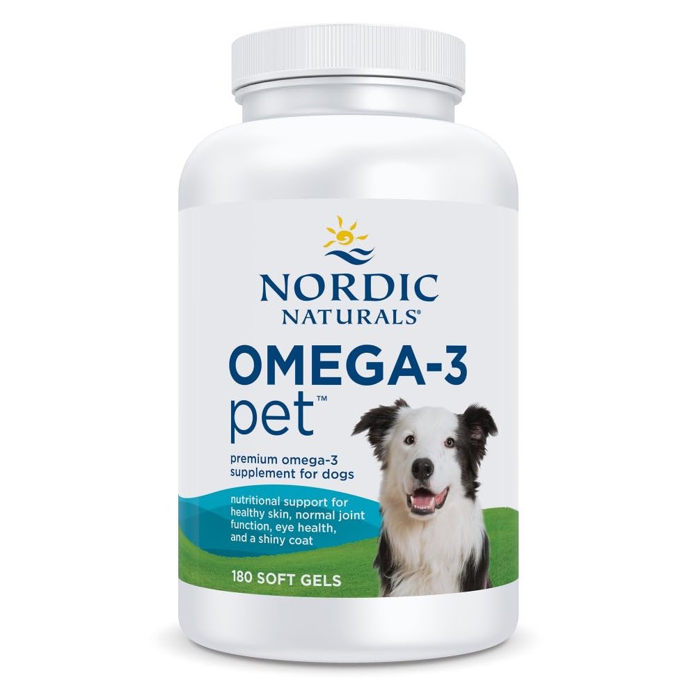 Nordic Naturals Omega-3 Pet, Nearomat - 180 Geluri Soft - 320 mg Omega-3 Per Gel Soft - Ulei de pește pentru câini cu EPA & DHA - Promovează inima, pielea, haina și sănătatea imună