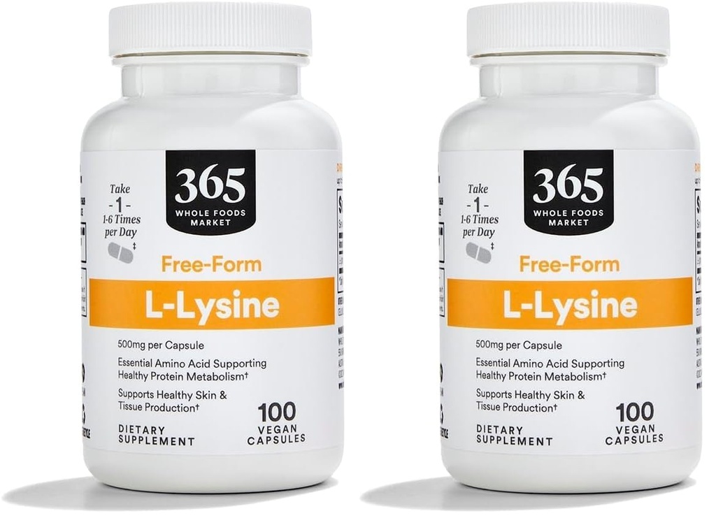 365 De Whole Foods Market, L Lysine 500 Mg Capsule vegetale, 100 Conte (Pachet de 2)