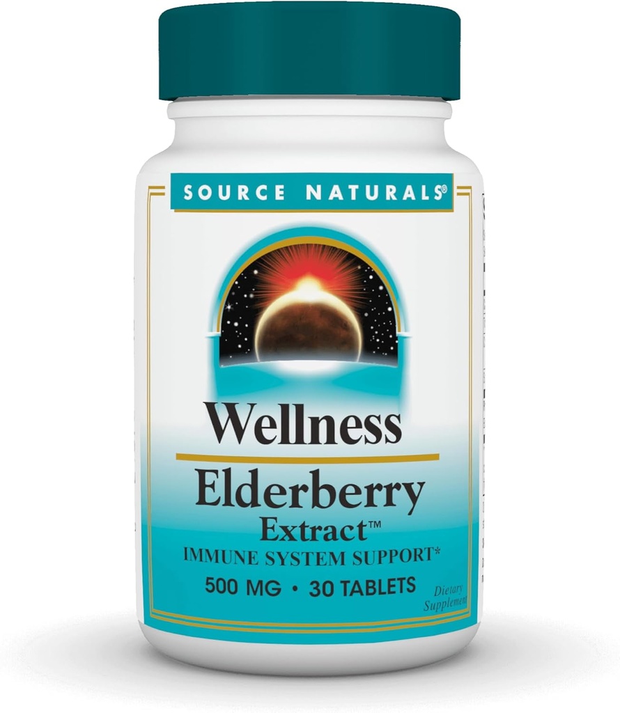Sursa Naturals Wellness Elderberry Extract, 500 mg pentru suport sistem imunitar * - 30 comprimate