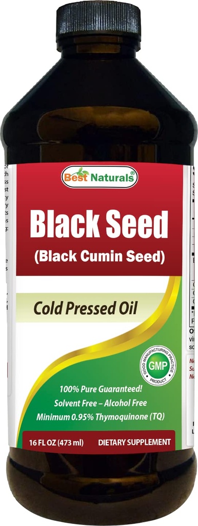 Cel mai bun naturals Black Seed Oil - minimum 0,95% Thymochinonă (TQ) - Cold presat Nigella Sativa SIDA în Digestive Health, Immune Support, Brain Function, Mobilitate comună, Gluten Free, Non OMG - 16 OZ