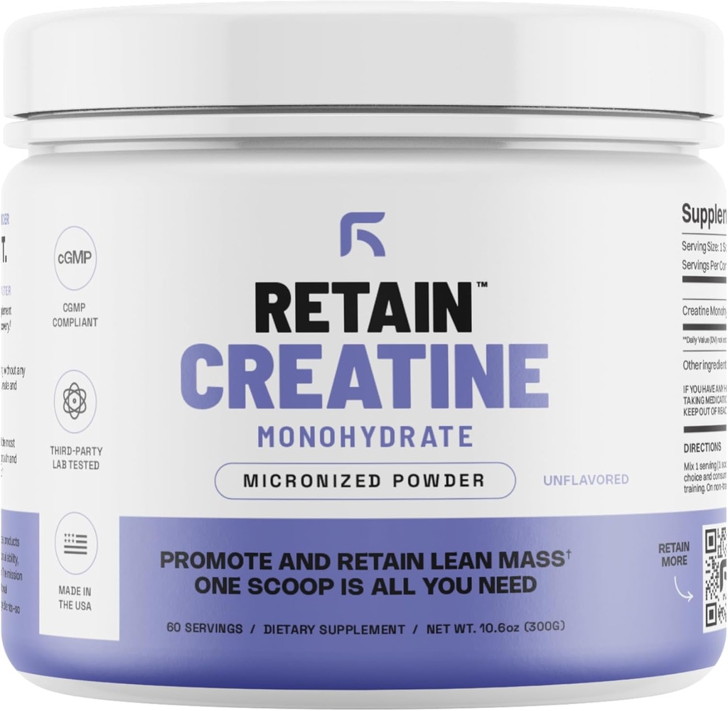RETAIN Creatin Monohidrat pulbere (60 Serv) - 100% Micronized mare absorbție Creatină Monohidrat, Lean musculare masă & recuperare