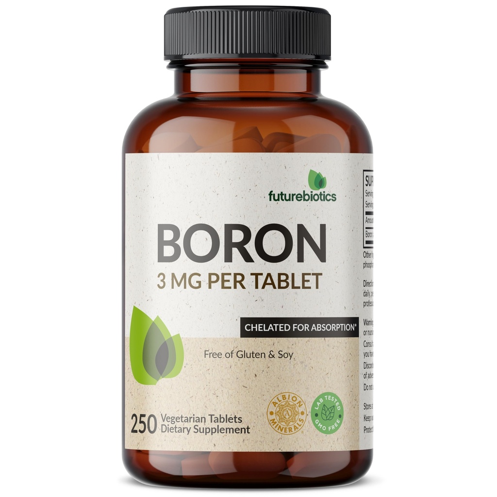 Futurebiotice Bor 3mg, Vegetarian, Non-GMO, Chelated for Absorbtion, 250 comprimate