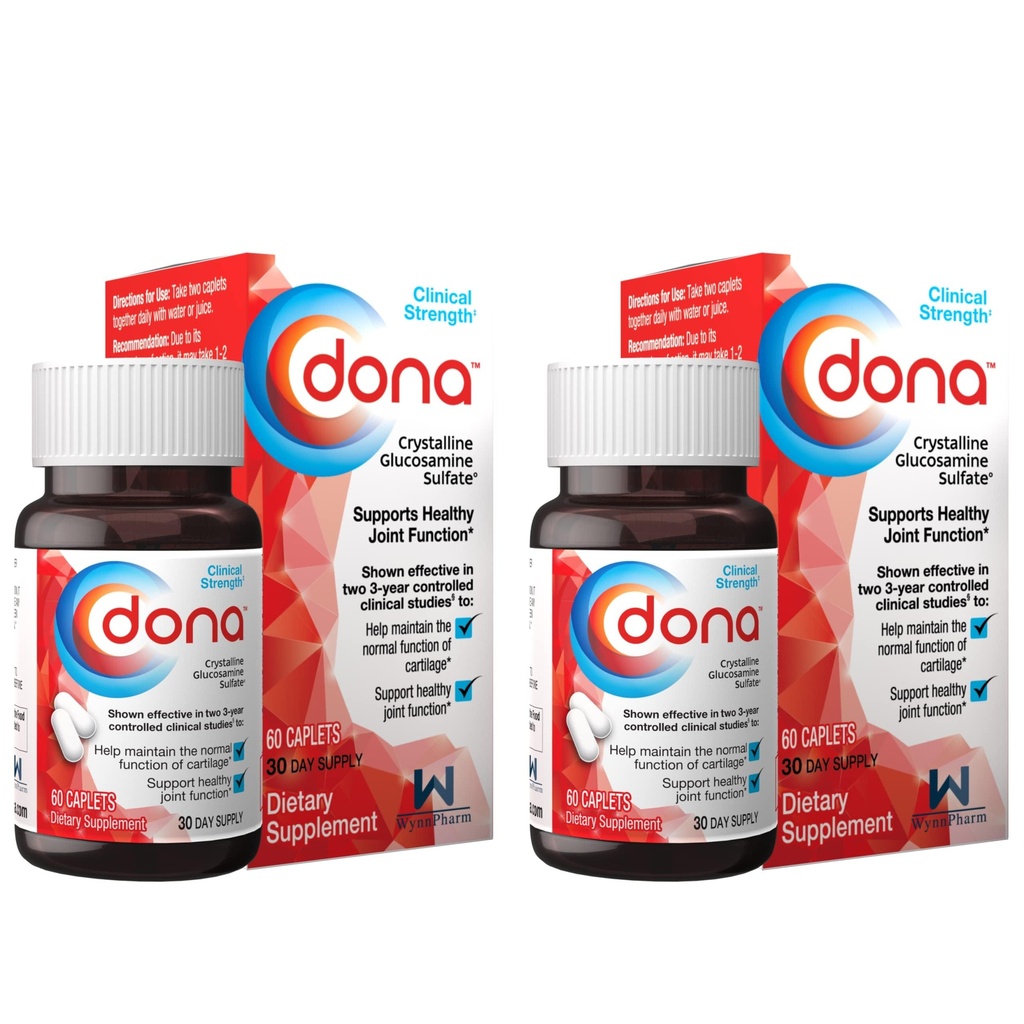 Dona Crystalline Glucosamine Sulfate, 750 Mg, Pastile de suplimentare comune pentru Knee Comfort & Asistenţă medicală comună, 750 Mg, 60 Conte (2 ambalaj).