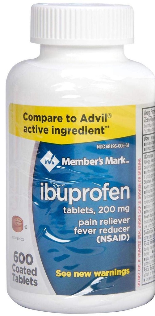 Membri Mark Ibuprofen comprimate filmate 200 mg Durere Reliever Reductor febră, 1 flacon, 600 comprimate