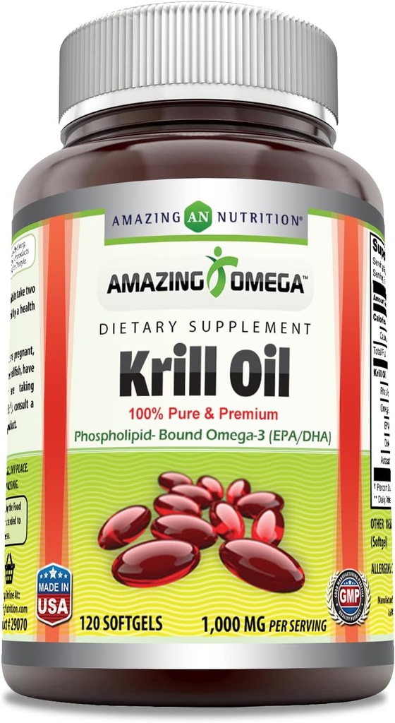 Amazing Omega Krill ulei cu Omega 3s EPA, DHA, Fosfolipide și Astaxantină 1000 Mg per Serving 120 softgels Supliment 