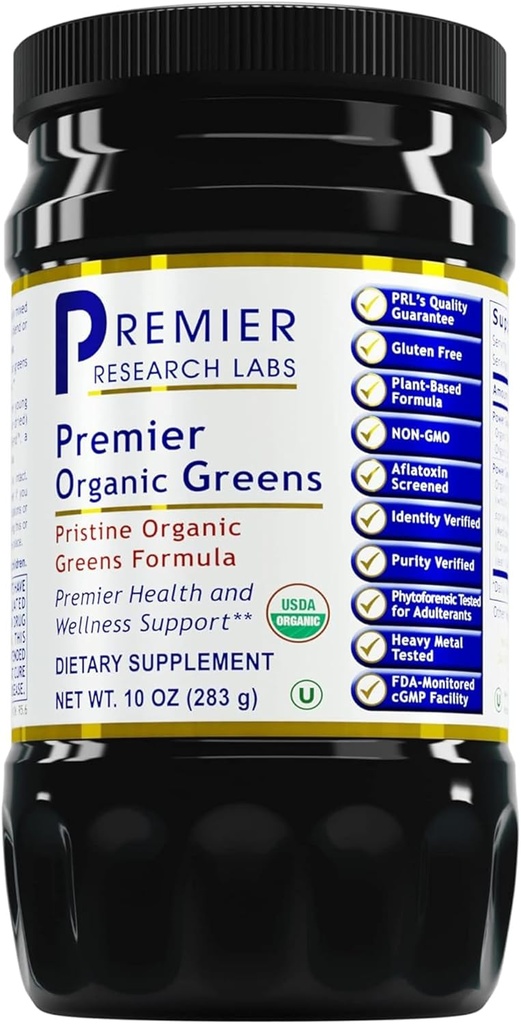 Premier Research Labs Premier Organic Greens - Super Greens Powder, Greens Superfood Powder for Drinks, Green Juice, Nutrition Support, Supergreens for Men & Women, Spanac, Alfalfa, Chlorella - 10 oz