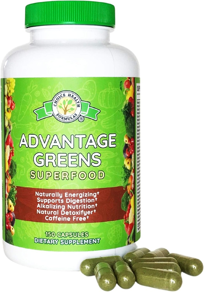 Avantaj Greens Superfood - Promotor de energie - Iarbă de grâu, Barley Grass, Spirulina, Spanac, Chlorella, Sfecla, Supliment Kale (150 Cap)